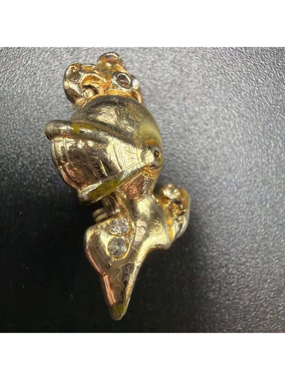 Vintage Gold Tone Knight Brooch Pin with Rhinestones